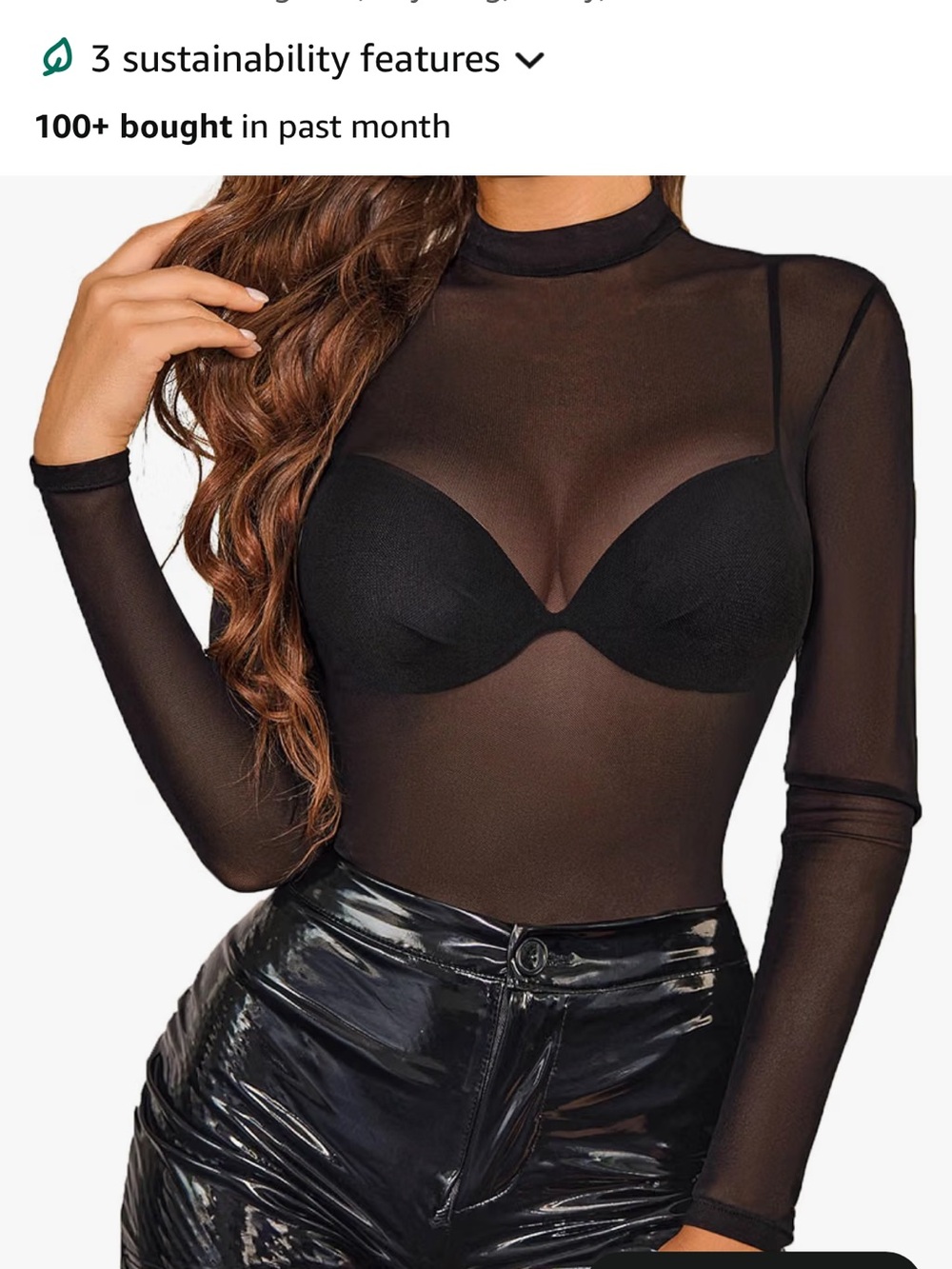 Sheer Long-Sleeve Mesh Top - Black
